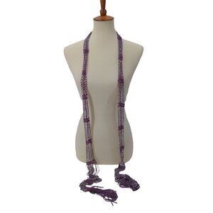 Fishnet Beaded Scarf Belt Purple Silver Beads 94 Inch